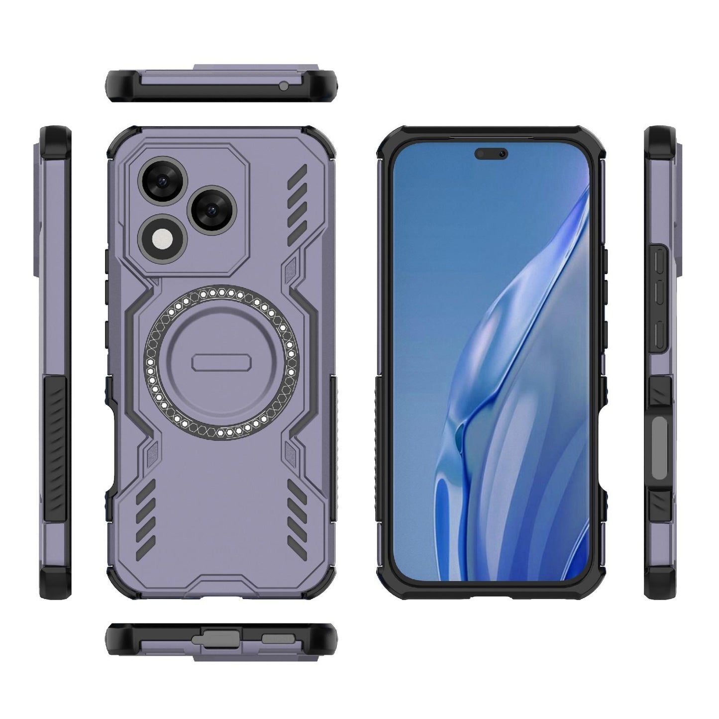 Honor X60 Pro 5G Butterfly Armor MagSafe Magnetic Ring Shockproof Protective Phone Case with Stand