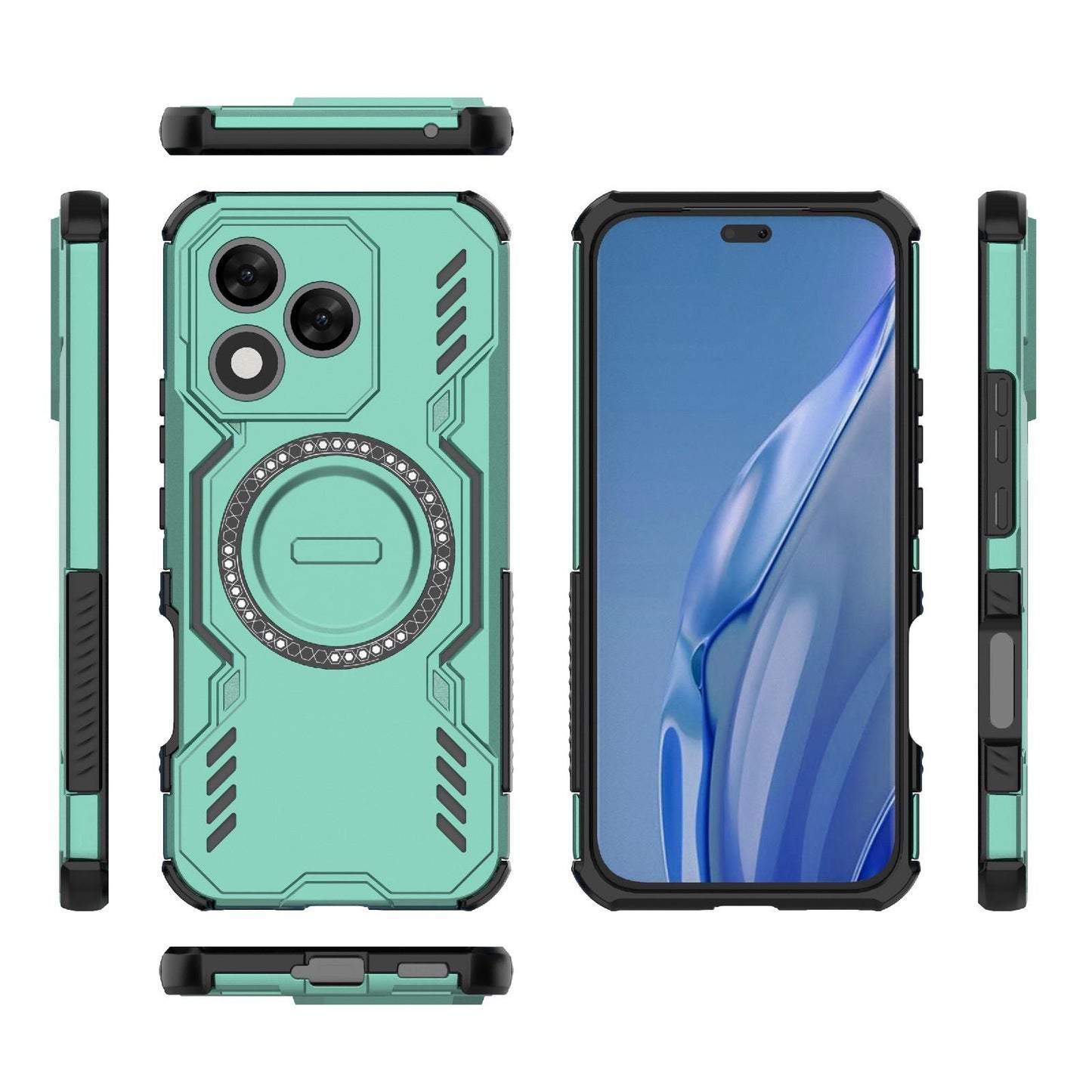 Honor X60 Pro 5G Butterfly Armor MagSafe Magnetic Ring Shockproof Protective Phone Case with Stand