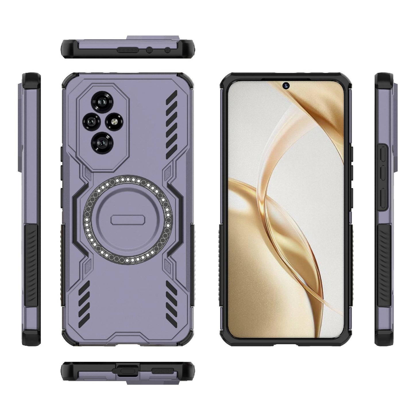Honor 200 5G Butterfly Armor MagSafe Magnetic Ring Shockproof Protective Phone Case with Stand
