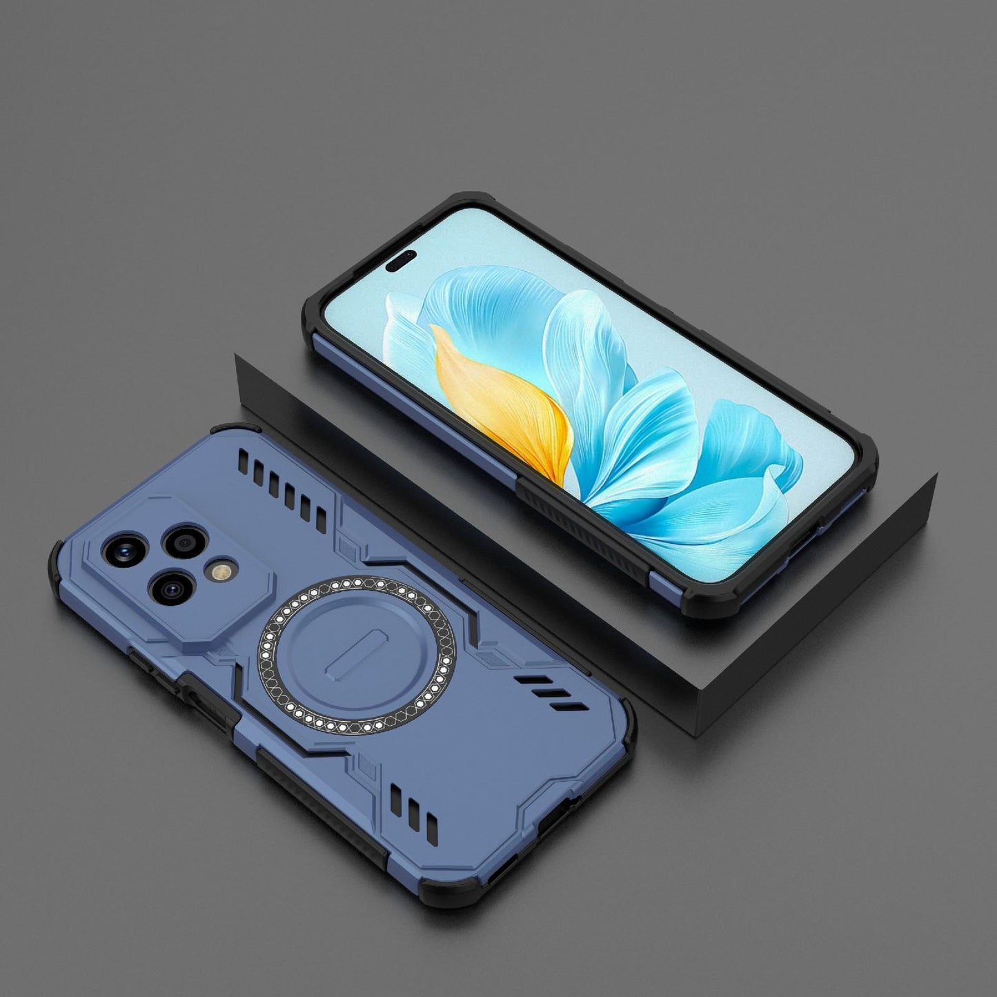 Honor 200 Lite 5G Butterfly Armor MagSafe Magnetic Ring Shockproof Protective Phone Case with Stand