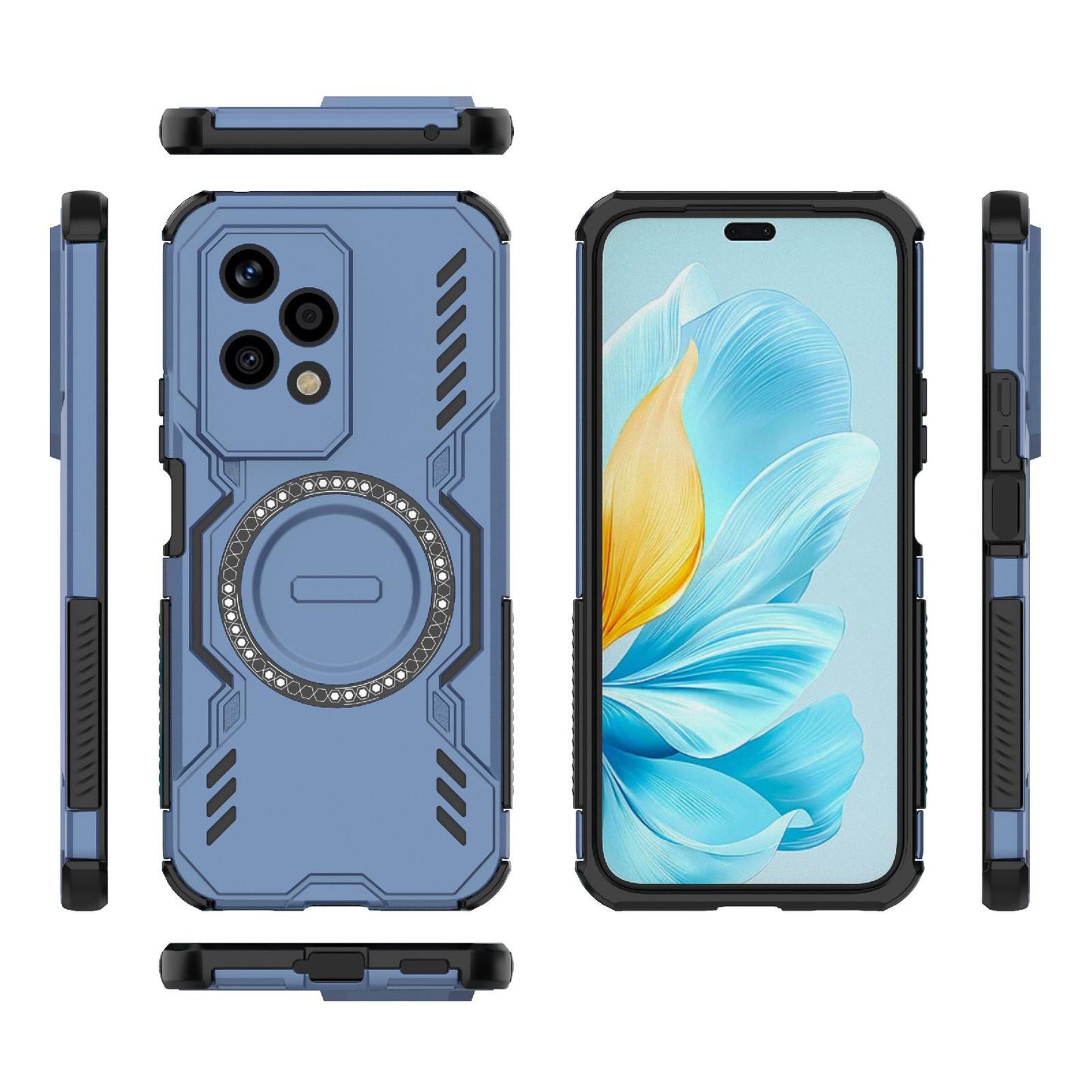 Honor 200 Lite 5G Butterfly Armor MagSafe Magnetic Ring Shockproof Protective Phone Case with Stand