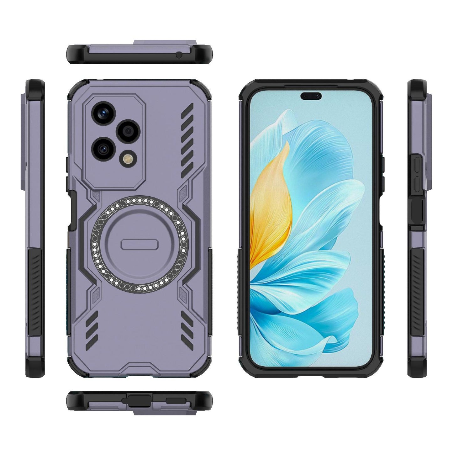 Honor 200 Lite 5G Butterfly Armor MagSafe Magnetic Ring Shockproof Protective Phone Case with Stand