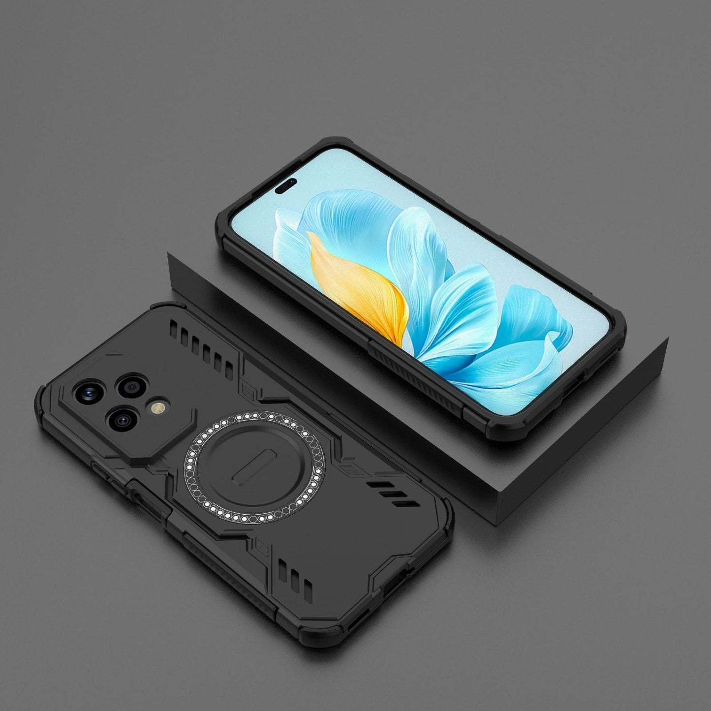 Honor 200 Lite 5G Butterfly Armor MagSafe Magnetic Ring Shockproof Protective Phone Case with Stand
