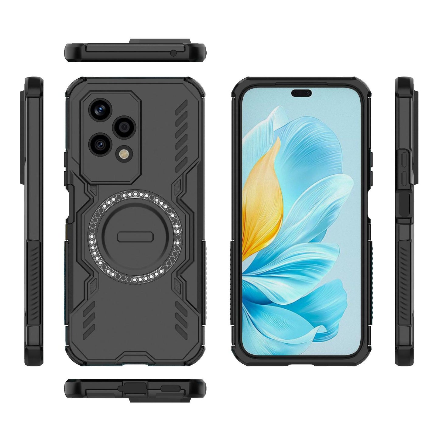 Honor 200 Lite 5G Butterfly Armor MagSafe Magnetic Ring Shockproof Protective Phone Case with Stand