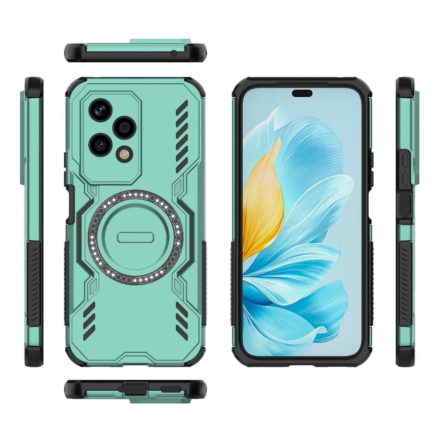 Honor 200 Lite 5G Butterfly Armor MagSafe Magnetic Ring Shockproof Protective Phone Case with Stand