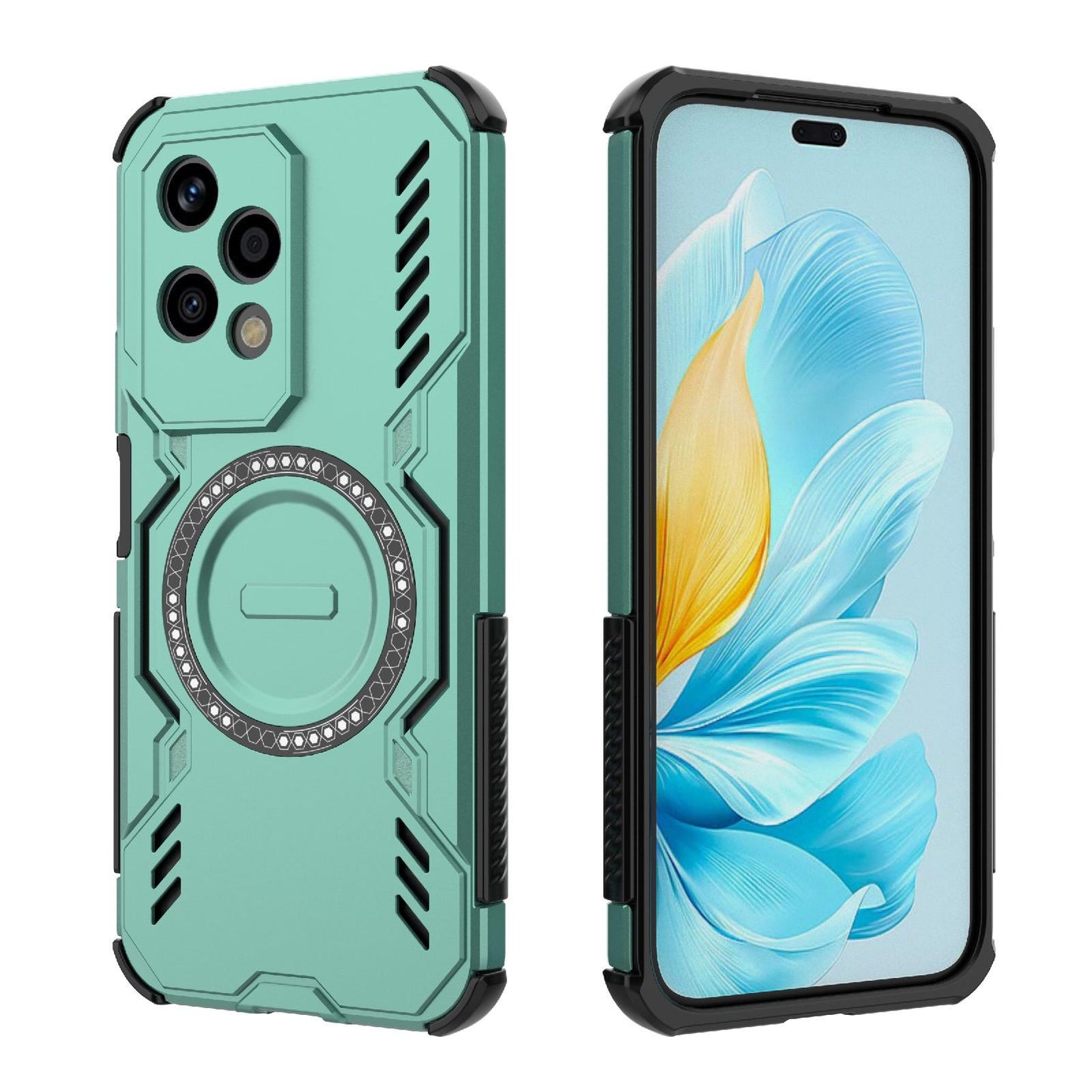 Honor 200 Lite 5G Butterfly Armor MagSafe Magnetic Ring Shockproof Protective Phone Case with Stand