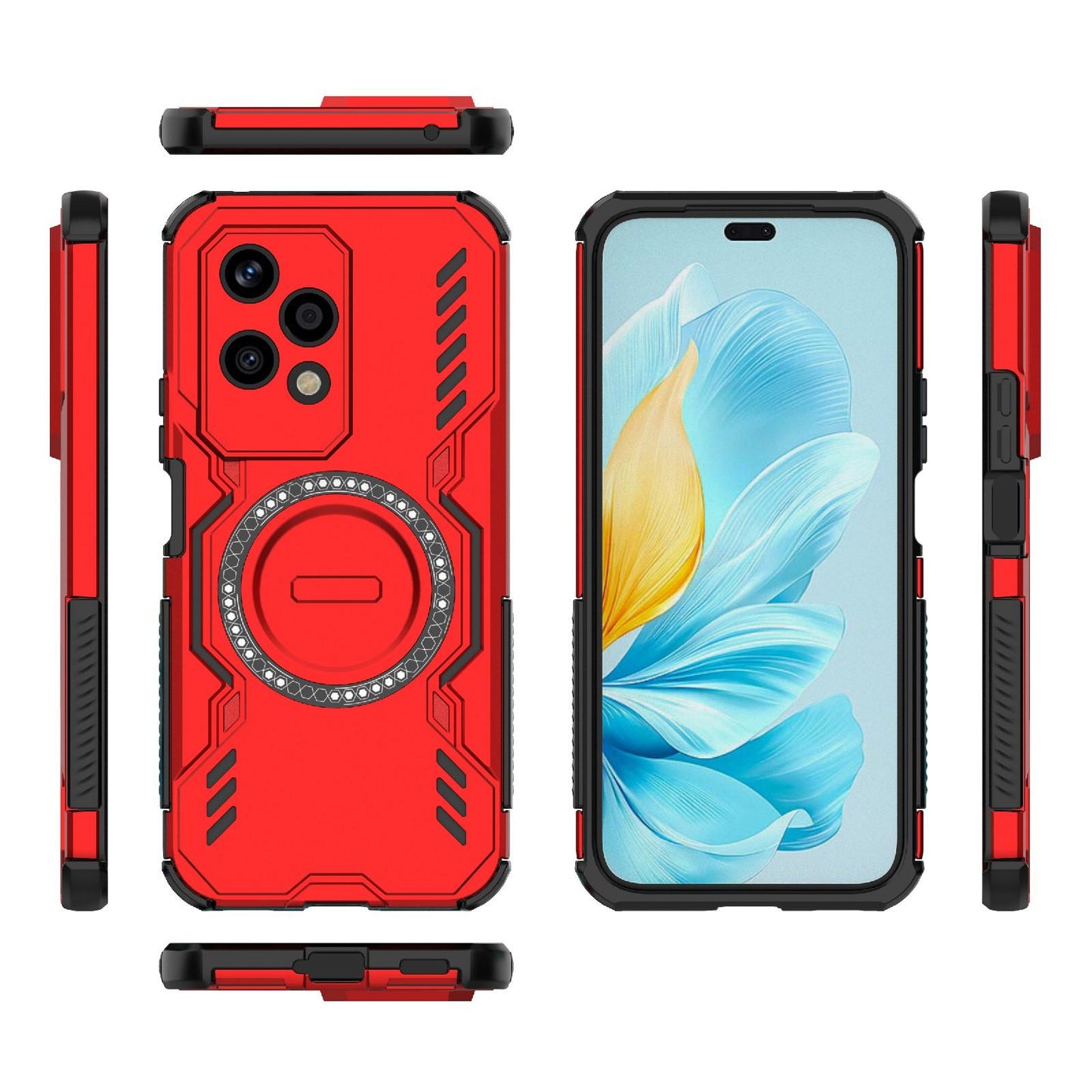 Honor 200 Lite 5G Butterfly Armor MagSafe Magnetic Ring Shockproof Protective Phone Case with Stand