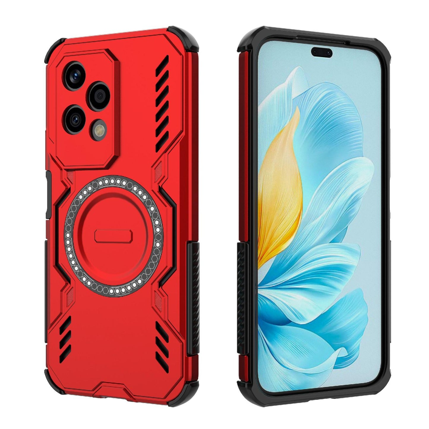 Honor 200 Lite 5G Butterfly Armor MagSafe Magnetic Ring Shockproof Protective Phone Case with Stand