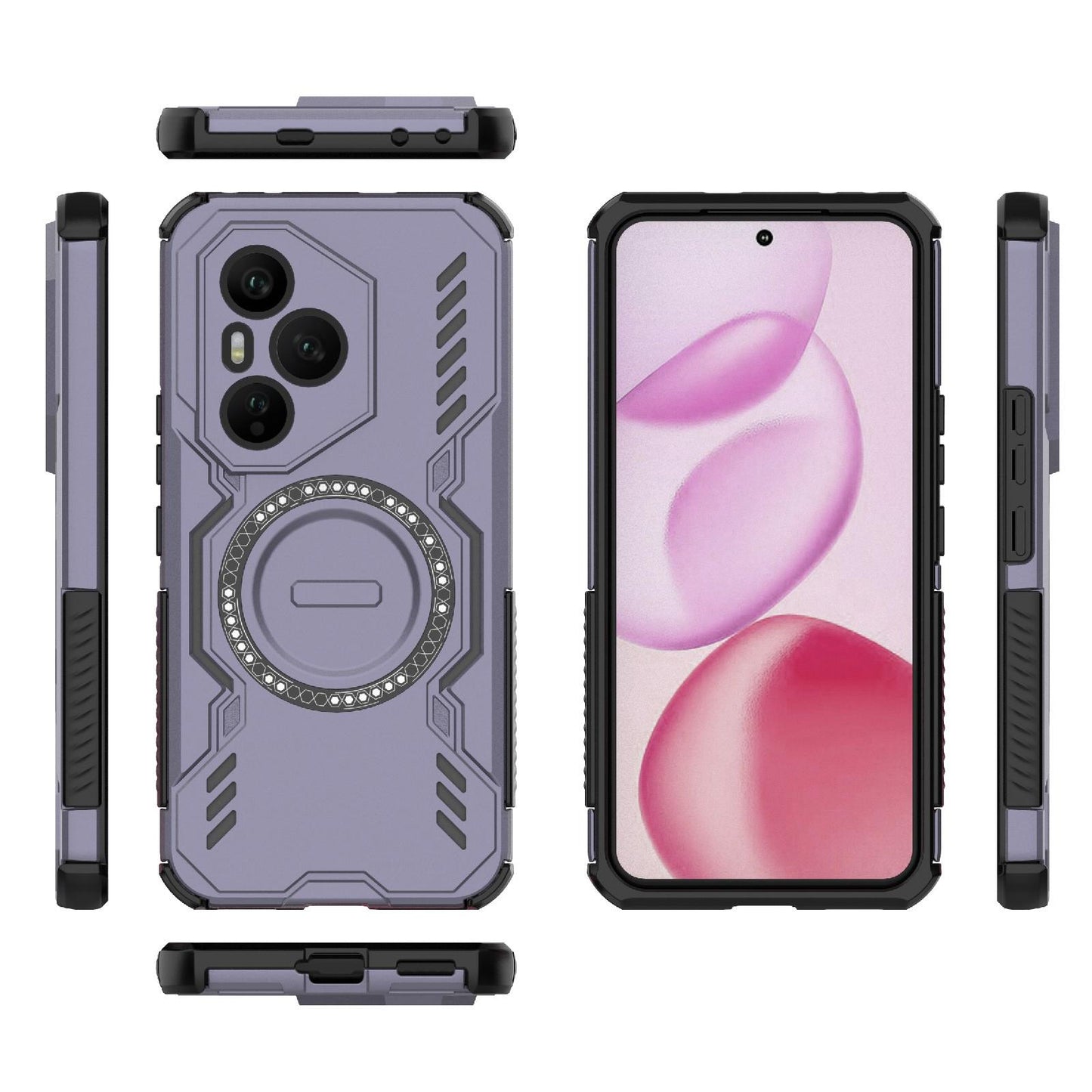 Honor 400 Pro 5G 160.8mm Butterfly Armor MagSafe Magnetic Ring Shockproof Protective Phone Case with Stand