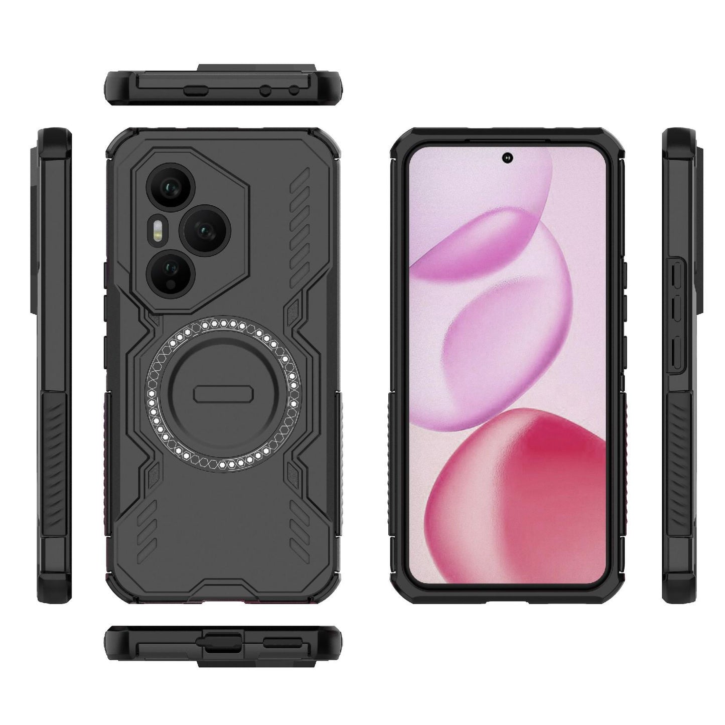 Honor 400 Pro 5G 160.8mm Butterfly Armor MagSafe Magnetic Ring Shockproof Protective Phone Case with Stand