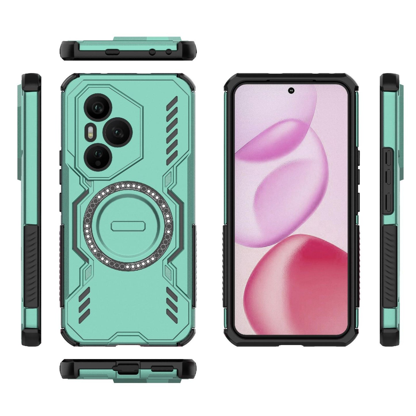 Honor 400 Pro 5G 160.8mm Butterfly Armor MagSafe Magnetic Ring Shockproof Protective Phone Case with Stand