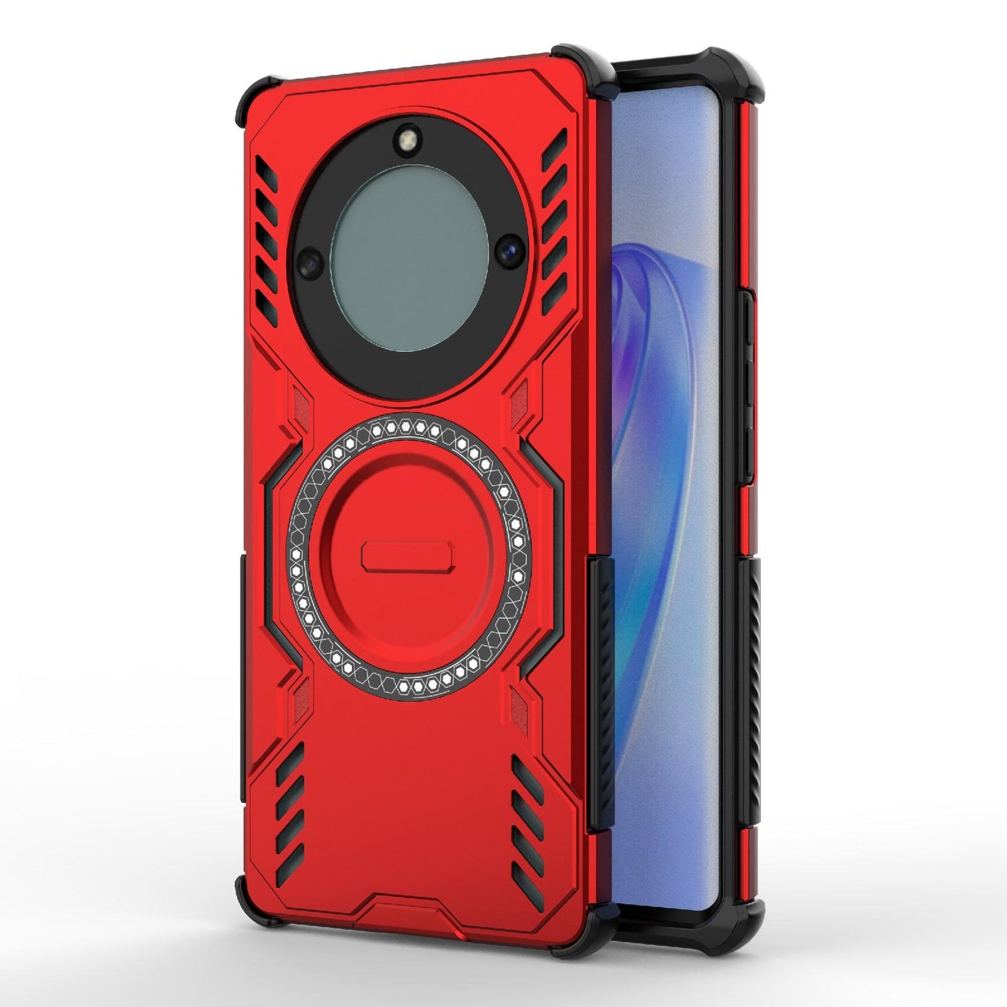 Honor Magic5 Lite Butterfly Armor MagSafe Magnetic Ring Shockproof Protective Phone Case with Stand