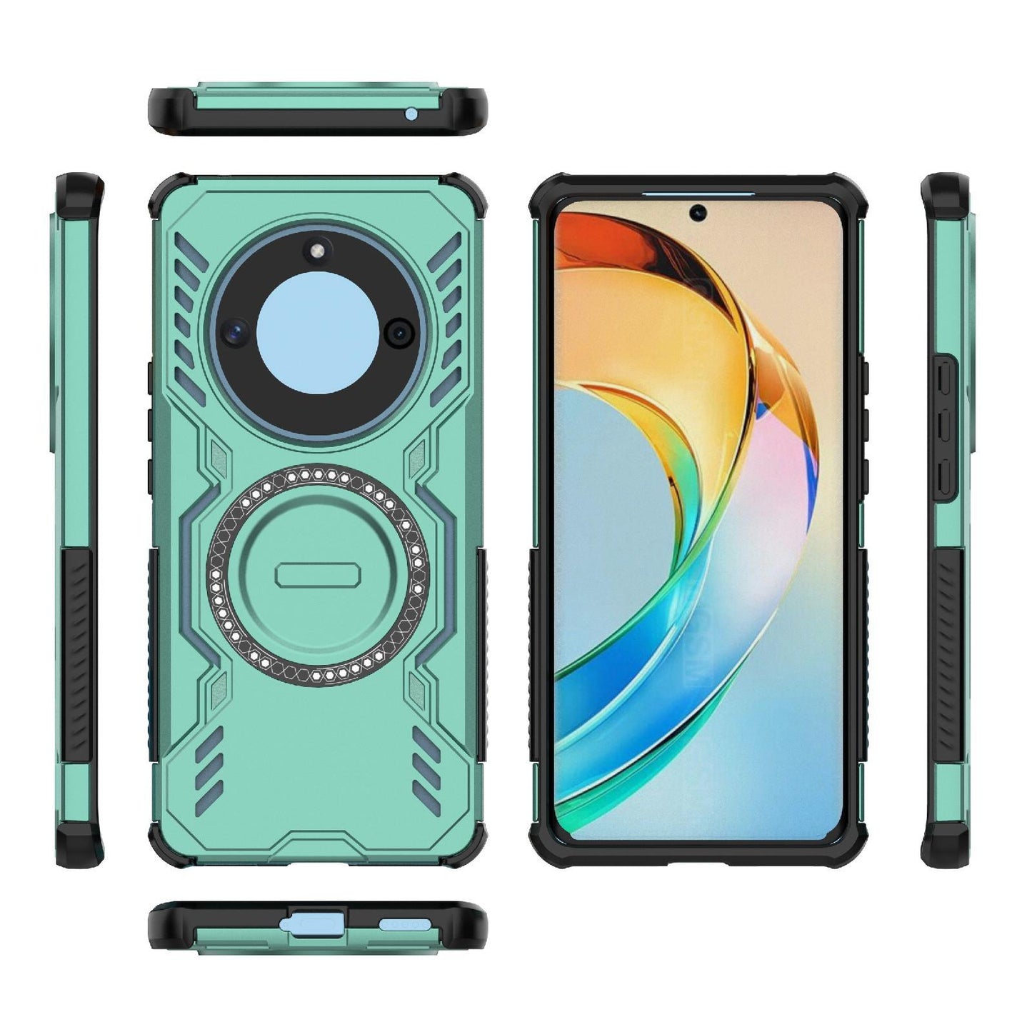 Honor X50 5G Butterfly Armor MagSafe Magnetic Ring Shockproof Protective Phone Case with Stand