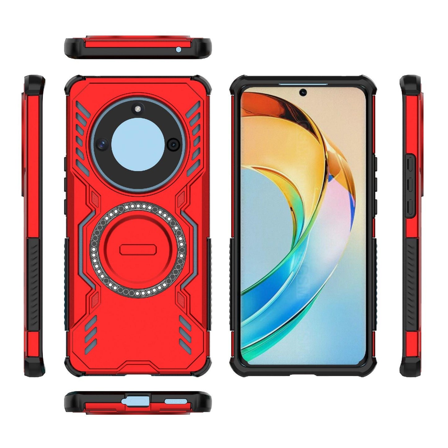 Honor X50 5G Butterfly Armor MagSafe Magnetic Ring Shockproof Protective Phone Case with Stand