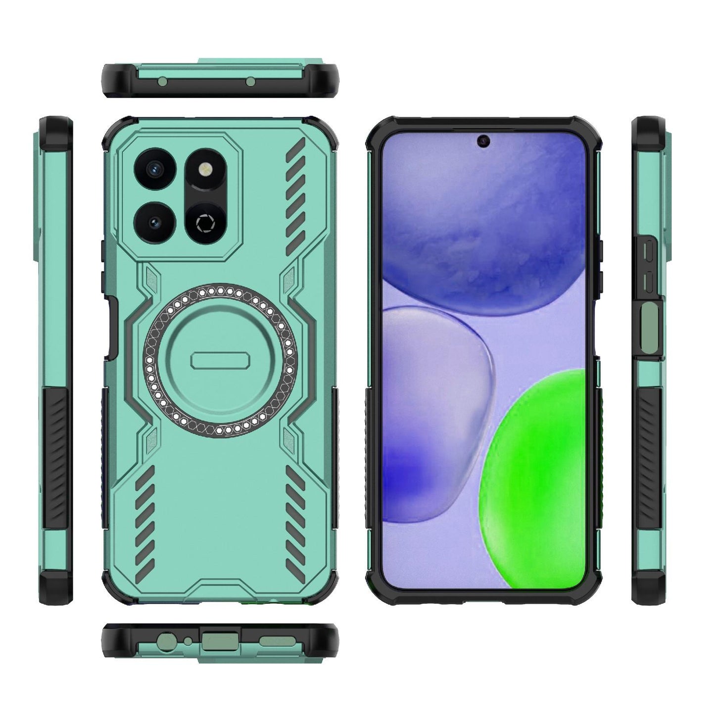 Honor X7c 4G Butterfly Armor MagSafe Magnetic Ring Shockproof Protective Phone Case with Stand