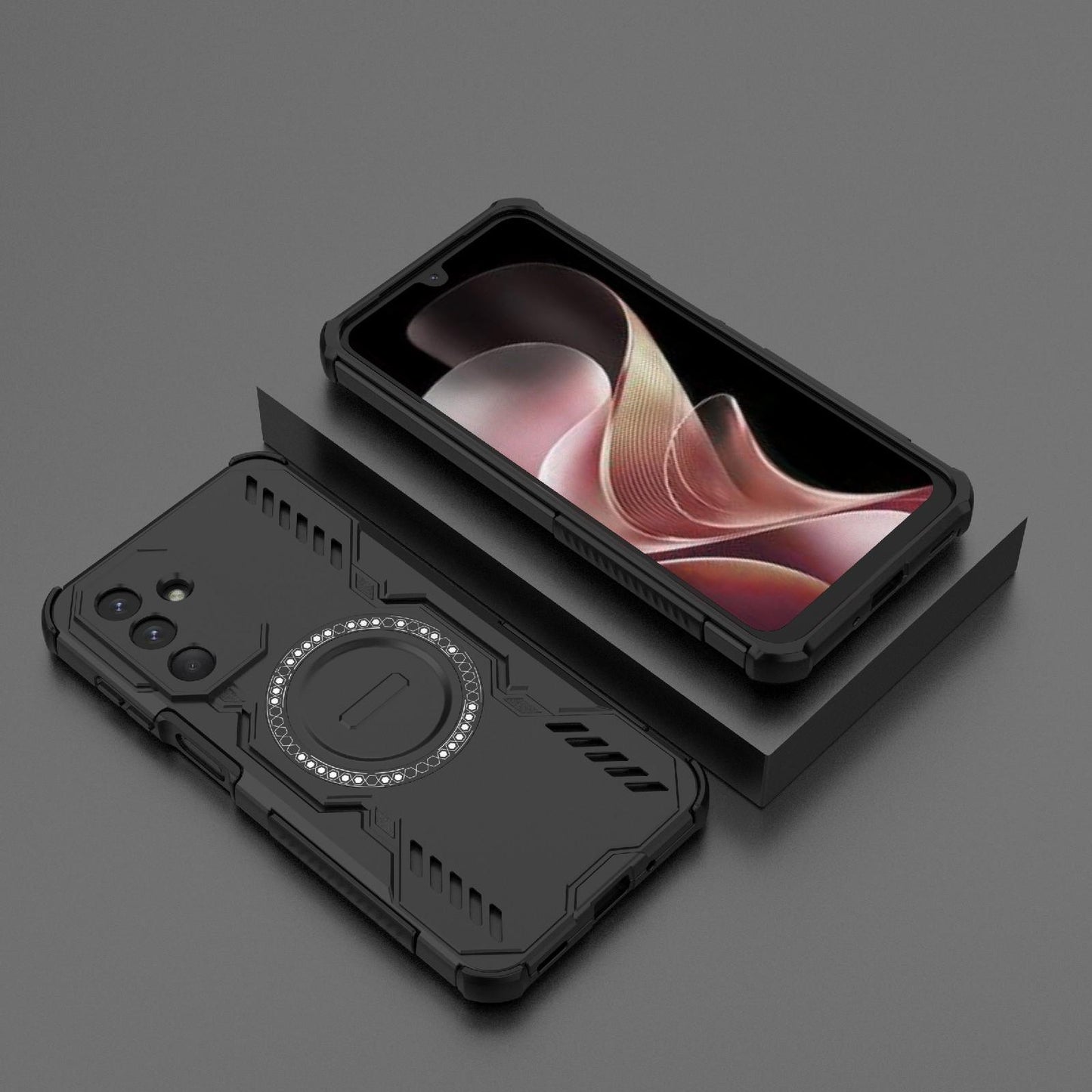 Samsung Galaxy M36 5G India Butterfly Armor MagSafe Magnetic Ring Shockproof Protective Phone Case with Stand