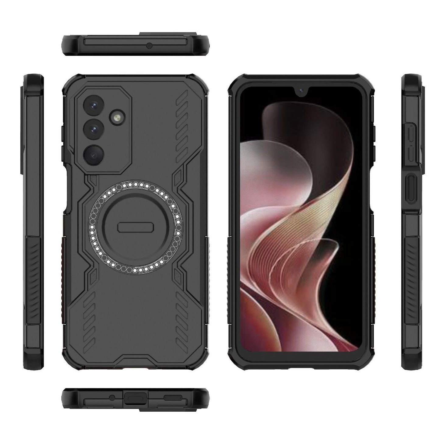 Samsung Galaxy M36 5G India Butterfly Armor MagSafe Magnetic Ring Shockproof Protective Phone Case with Stand
