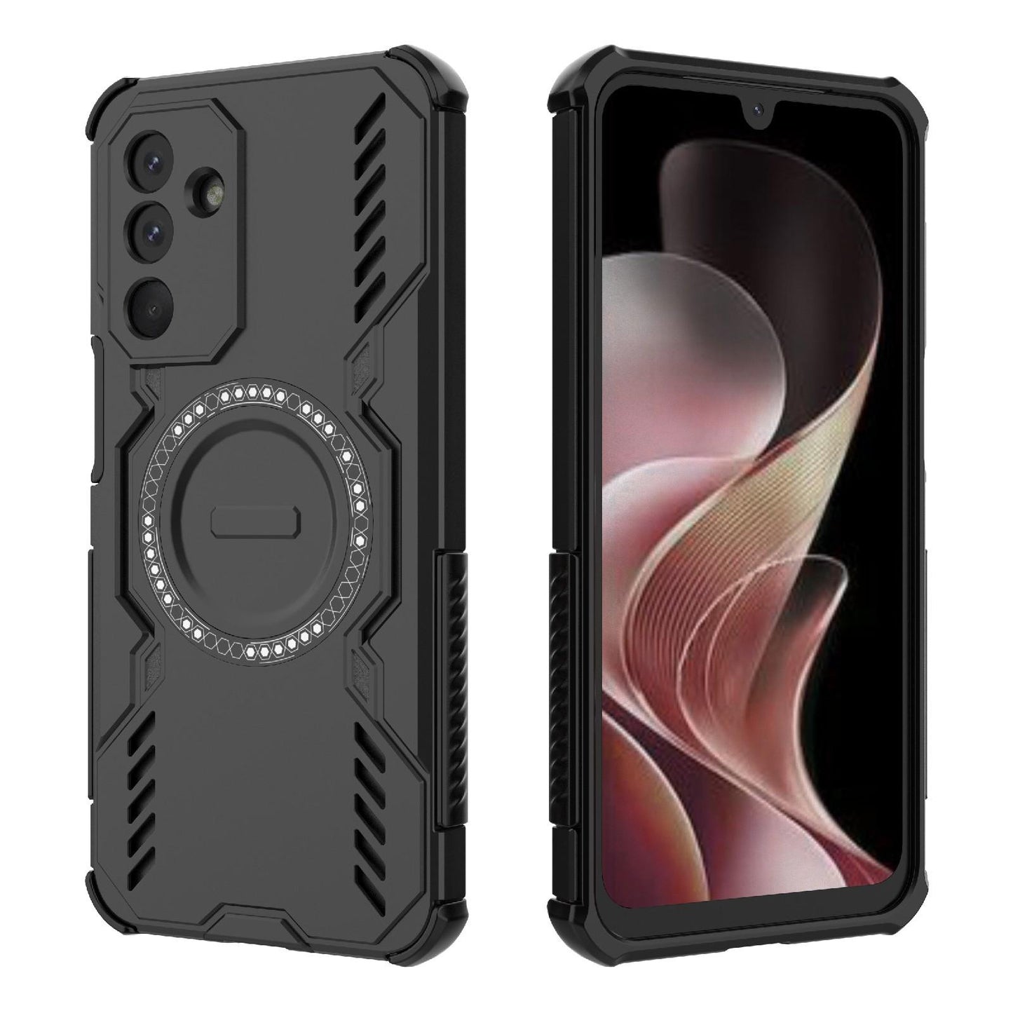 Samsung Galaxy M36 5G India Butterfly Armor MagSafe Magnetic Ring Shockproof Protective Phone Case with Stand