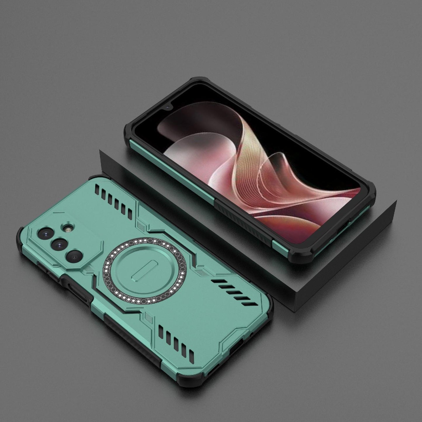 Samsung Galaxy M36 5G India Butterfly Armor MagSafe Magnetic Ring Shockproof Protective Phone Case with Stand