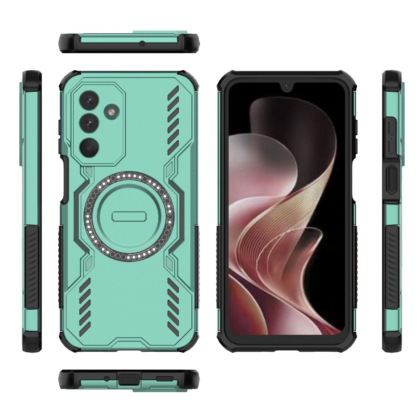 Samsung Galaxy M36 5G India Butterfly Armor MagSafe Magnetic Ring Shockproof Protective Phone Case with Stand