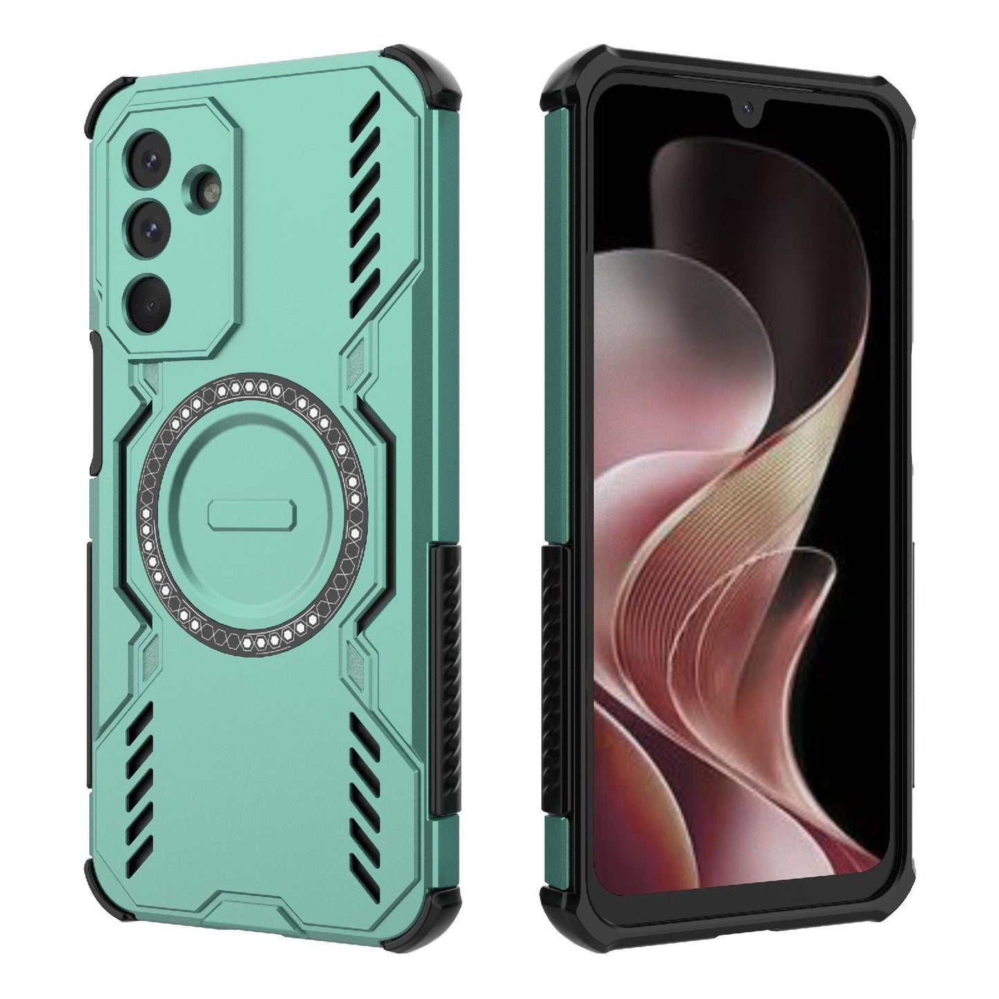 Samsung Galaxy M36 5G India Butterfly Armor MagSafe Magnetic Ring Shockproof Protective Phone Case with Stand