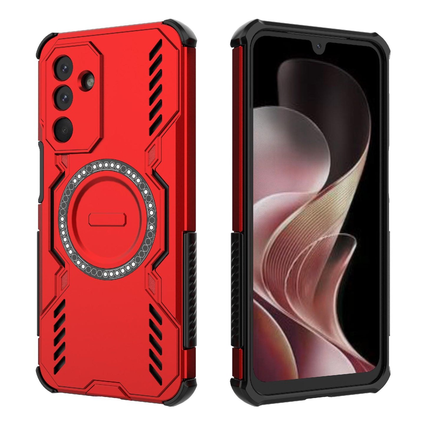 Samsung Galaxy M36 5G India Butterfly Armor MagSafe Magnetic Ring Shockproof Protective Phone Case with Stand