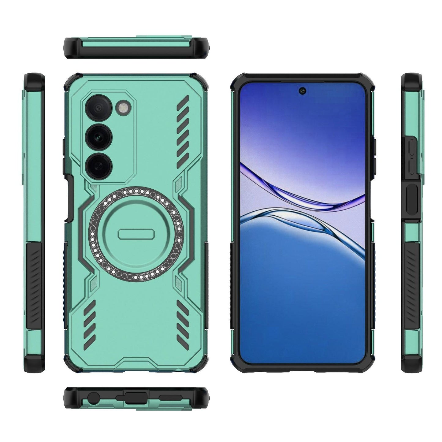 OPPO K13x 5G Butterfly Armor MagSafe Magnetic Ring Shockproof Protective Phone Case with Stand