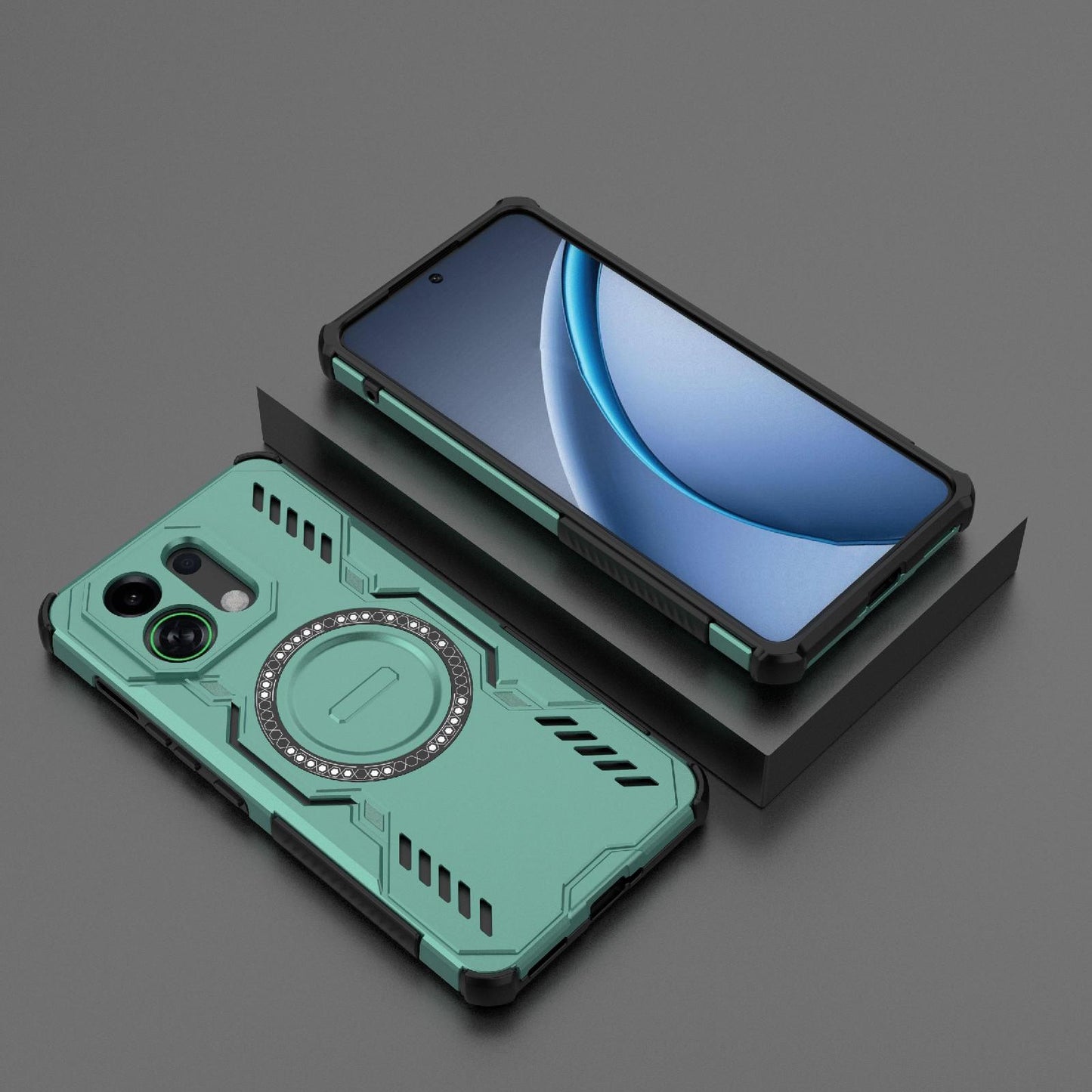 OPPO K13 Turbo 5G Butterfly Armor MagSafe Magnetic Ring Shockproof Protective Phone Case with Stand