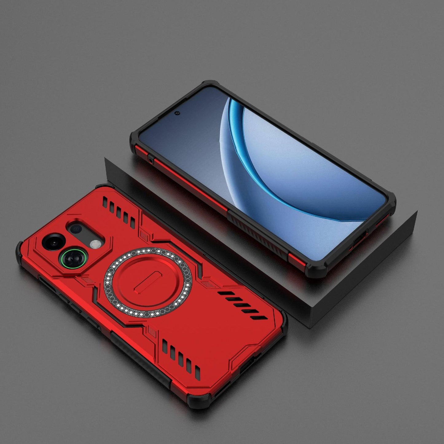 OPPO K13 Turbo 5G Butterfly Armor MagSafe Magnetic Ring Shockproof Protective Phone Case with Stand
