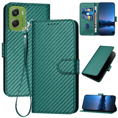 Motorola Moto G06 4G Carbon Fiber Buckle Leather Phone Case with Lanyard, PU Leather TPU Wallet Cover with Card Slot, Cash Compartment, Stand Function & Scratch Protection