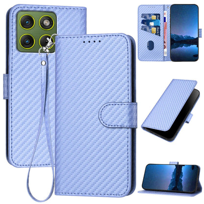 Motorola Edge 70 5G Carbon Fiber Buckle Leather Phone Case with Lanyard, PU Leather TPU Wallet Cover with Card Slot, Cash Compartment, Stand Function & Scratch Protection