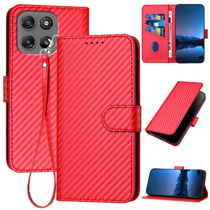Motorola Moto G67 Power 5G Carbon Fiber Buckle Leather Phone Case with Lanyard, PU Leather TPU Wallet Cover with Card Slot, Cash Compartment, Stand Function & Scratch Protection