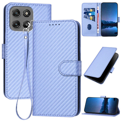Motorola Moto G67 Power 5G Carbon Fiber Buckle Leather Phone Case with Lanyard, PU Leather TPU Wallet Cover with Card Slot, Cash Compartment, Stand Function & Scratch Protection