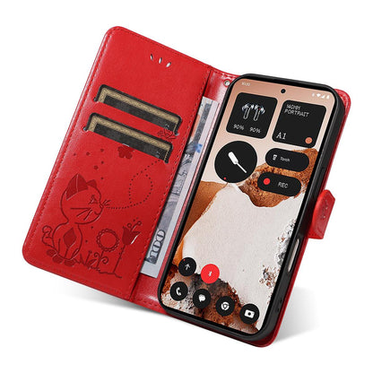 For Nothing CMF Phone 2 Pro Cat and Bee Embossed Flip Leather Phone Case Wallet Cover with Card Slots Cash Pocket Magnetic Stand Protective Shockproof TPU PU Leather Case with Wrist Strap