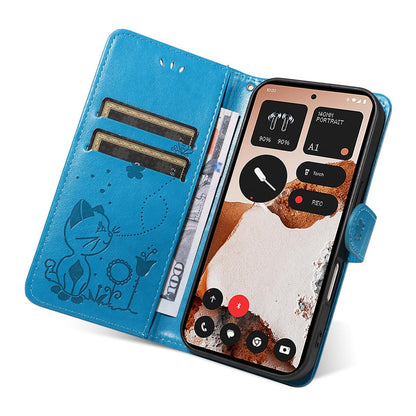 For Nothing CMF Phone 2 Pro Cat and Bee Embossed Flip Leather Phone Case Wallet Cover with Card Slots Cash Pocket Magnetic Stand Protective Shockproof TPU PU Leather Case with Wrist Strap