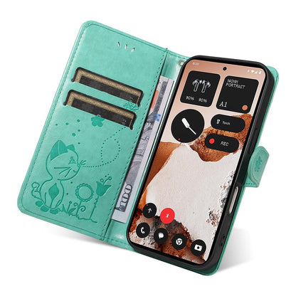 For Nothing CMF Phone 2 Pro Cat and Bee Embossed Flip Leather Phone Case Wallet Cover with Card Slots Cash Pocket Magnetic Stand Protective Shockproof TPU PU Leather Case with Wrist Strap