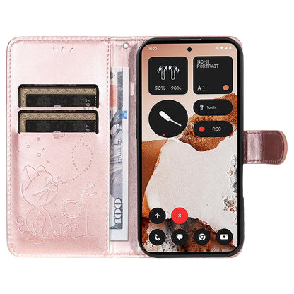 For Nothing CMF Phone 2 Pro Cat and Bee Embossed Flip Leather Phone Case Wallet Cover with Card Slots Cash Pocket Magnetic Stand Protective Shockproof TPU PU Leather Case with Wrist Strap