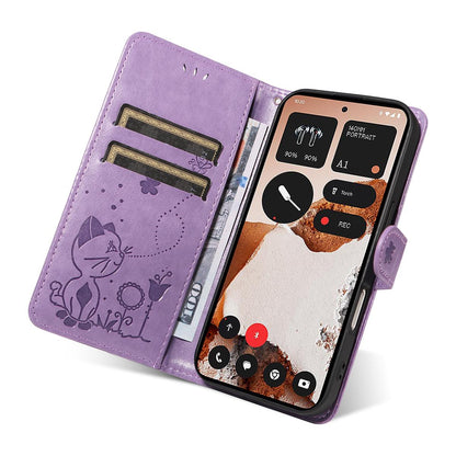 For Nothing CMF Phone 2 Pro Cat and Bee Embossed Flip Leather Phone Case Wallet Cover with Card Slots Cash Pocket Magnetic Stand Protective Shockproof TPU PU Leather Case with Wrist Strap