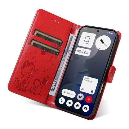For Nothing Phone 3A Cat and Bee Embossed Flip Leather Phone Case Wallet Cover with Card Slots Cash Pocket Magnetic Stand Protective Shockproof TPU PU Leather Case with Wrist Strap