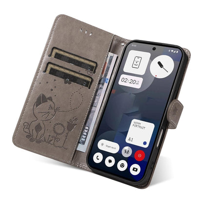 For Nothing Phone 3A Cat and Bee Embossed Flip Leather Phone Case Wallet Cover with Card Slots Cash Pocket Magnetic Stand Protective Shockproof TPU PU Leather Case with Wrist Strap