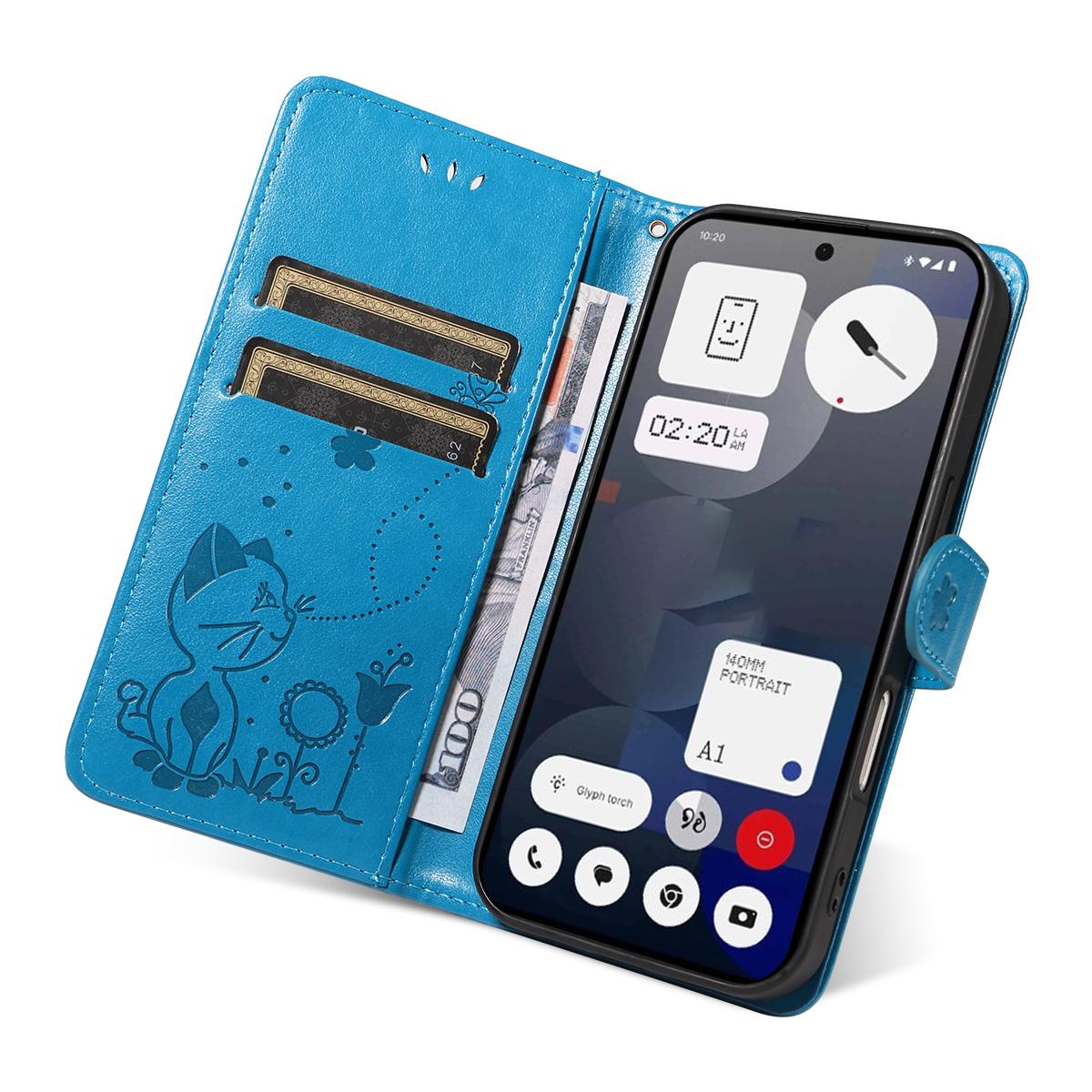 For Nothing Phone 3A Cat and Bee Embossed Flip Leather Phone Case Wallet Cover with Card Slots Cash Pocket Magnetic Stand Protective Shockproof TPU PU Leather Case with Wrist Strap
