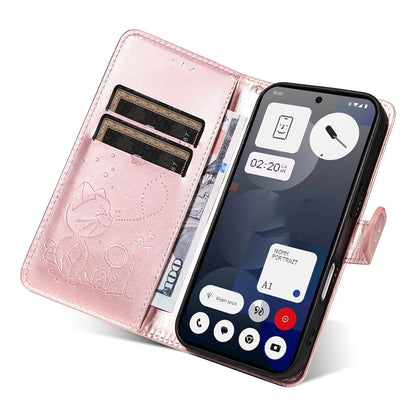 For Nothing Phone 3A Cat and Bee Embossed Flip Leather Phone Case Wallet Cover with Card Slots Cash Pocket Magnetic Stand Protective Shockproof TPU PU Leather Case with Wrist Strap