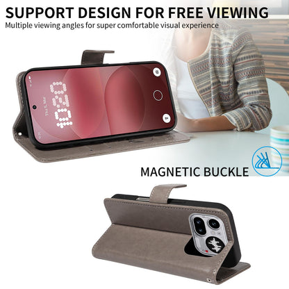 For Nothing Phone 4a Pro Cat and Bee Embossed Flip Leather Phone Case Wallet Cover with Card Slots Cash Pocket Magnetic Stand Protective Shockproof TPU PU Leather Case with Wrist Strap