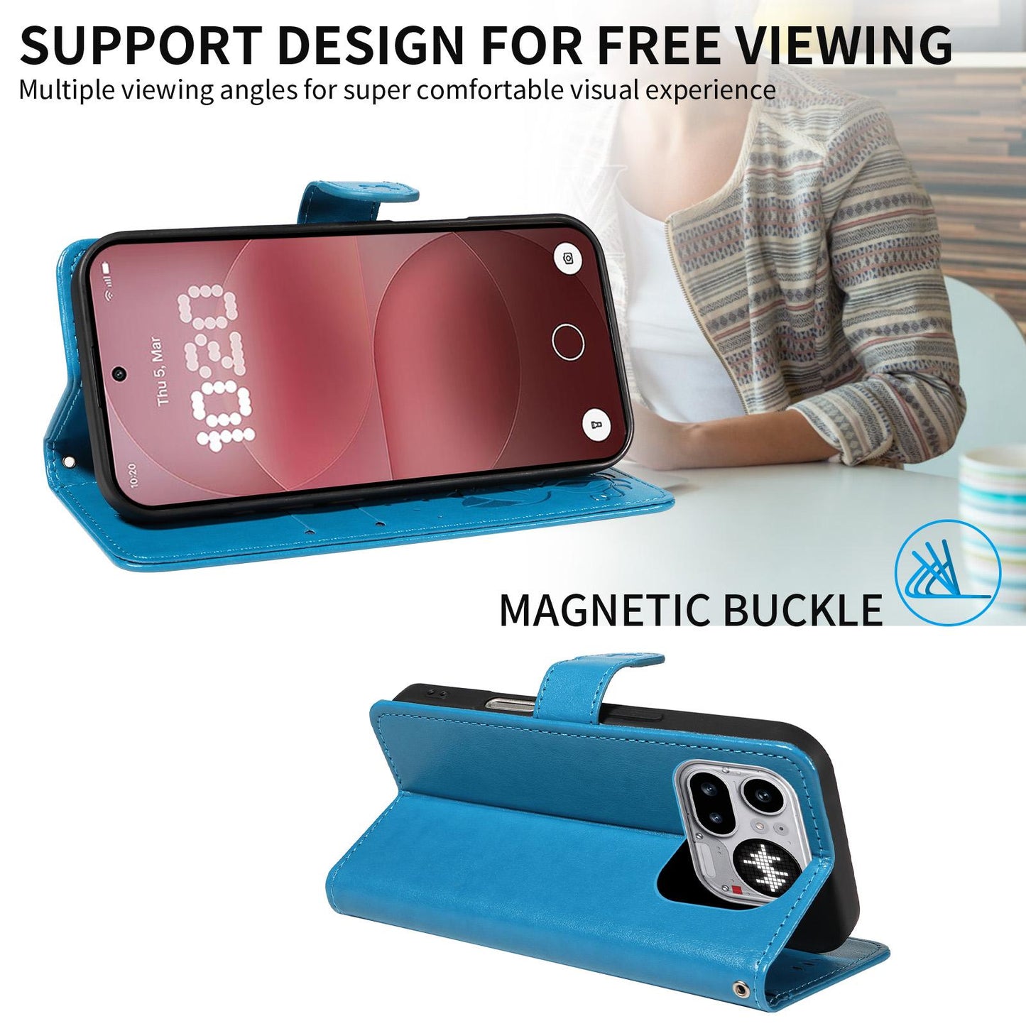 For Nothing Phone 4a Pro Cat and Bee Embossed Flip Leather Phone Case Wallet Cover with Card Slots Cash Pocket Magnetic Stand Protective Shockproof TPU PU Leather Case with Wrist Strap
