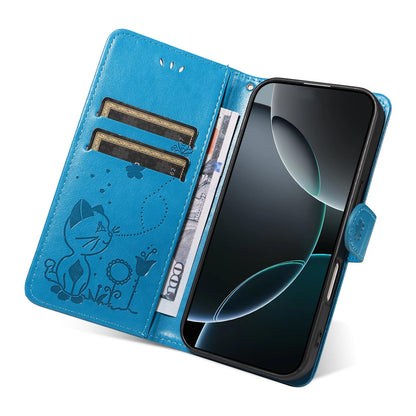 For Nothing Phone 4a Pro Cat and Bee Embossed Flip Leather Phone Case Wallet Cover with Card Slots Cash Pocket Magnetic Stand Protective Shockproof TPU PU Leather Case with Wrist Strap