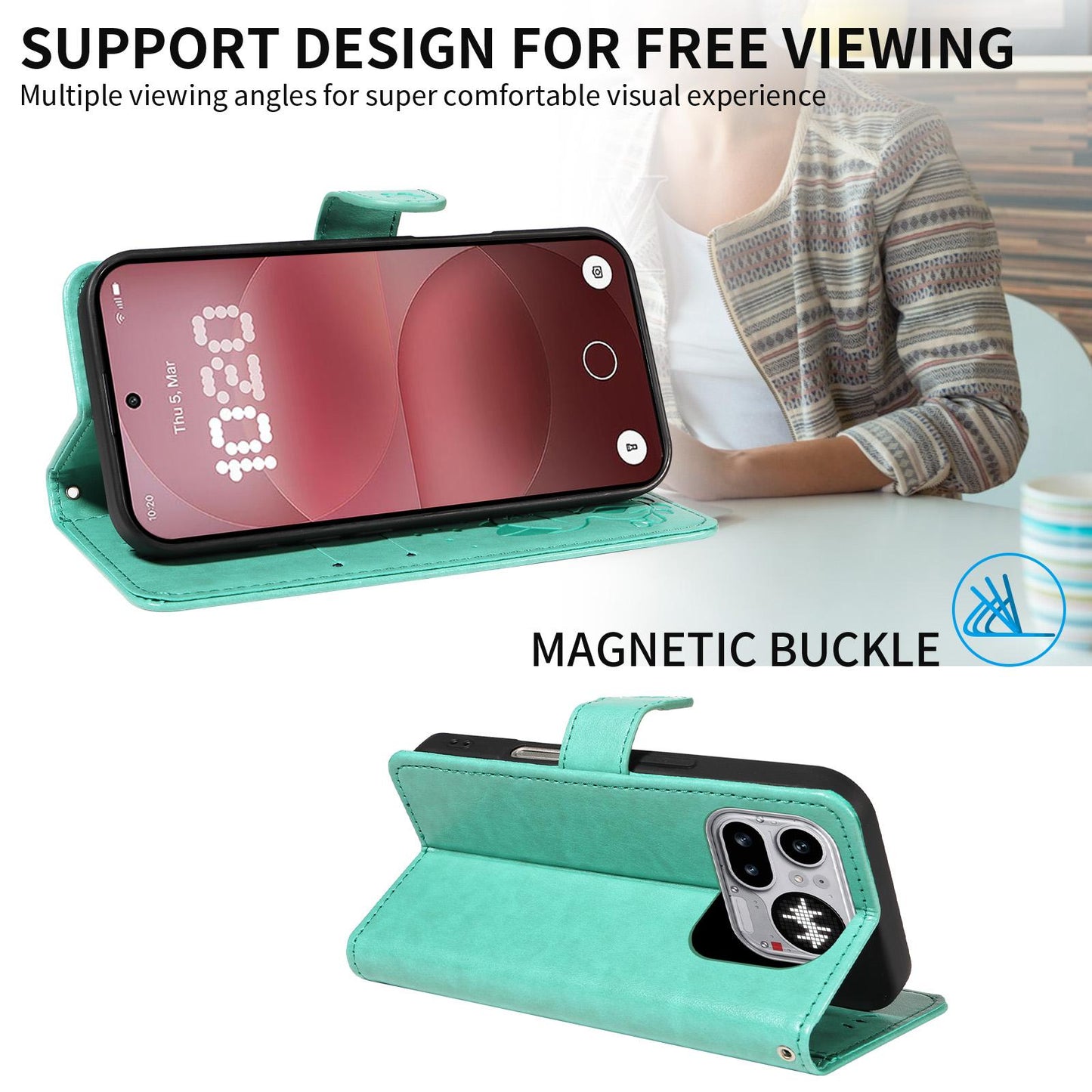 For Nothing Phone 4a Pro Cat and Bee Embossed Flip Leather Phone Case Wallet Cover with Card Slots Cash Pocket Magnetic Stand Protective Shockproof TPU PU Leather Case with Wrist Strap