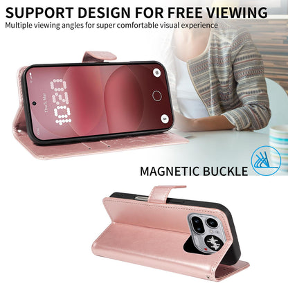 For Nothing Phone 4a Pro Cat and Bee Embossed Flip Leather Phone Case Wallet Cover with Card Slots Cash Pocket Magnetic Stand Protective Shockproof TPU PU Leather Case with Wrist Strap