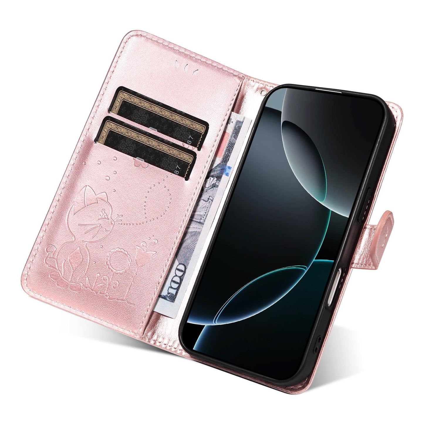For Nothing Phone 4a Pro Cat and Bee Embossed Flip Leather Phone Case Wallet Cover with Card Slots Cash Pocket Magnetic Stand Protective Shockproof TPU PU Leather Case with Wrist Strap