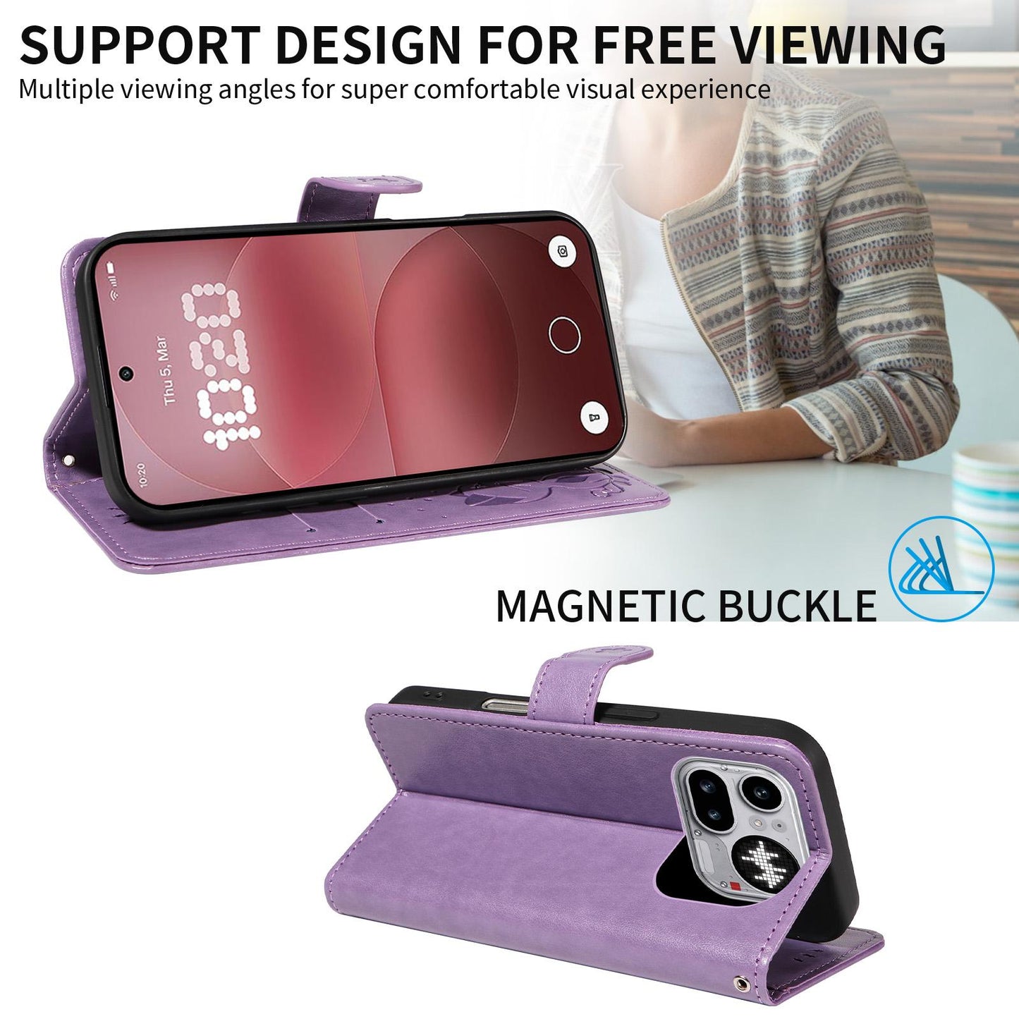 For Nothing Phone 4a Pro Cat and Bee Embossed Flip Leather Phone Case Wallet Cover with Card Slots Cash Pocket Magnetic Stand Protective Shockproof TPU PU Leather Case with Wrist Strap
