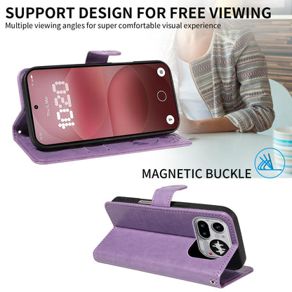 For Nothing Phone 4a Pro Cat and Bee Embossed Flip Leather Phone Case Wallet Cover with Card Slots Cash Pocket Magnetic Stand Protective Shockproof TPU PU Leather Case with Wrist Strap